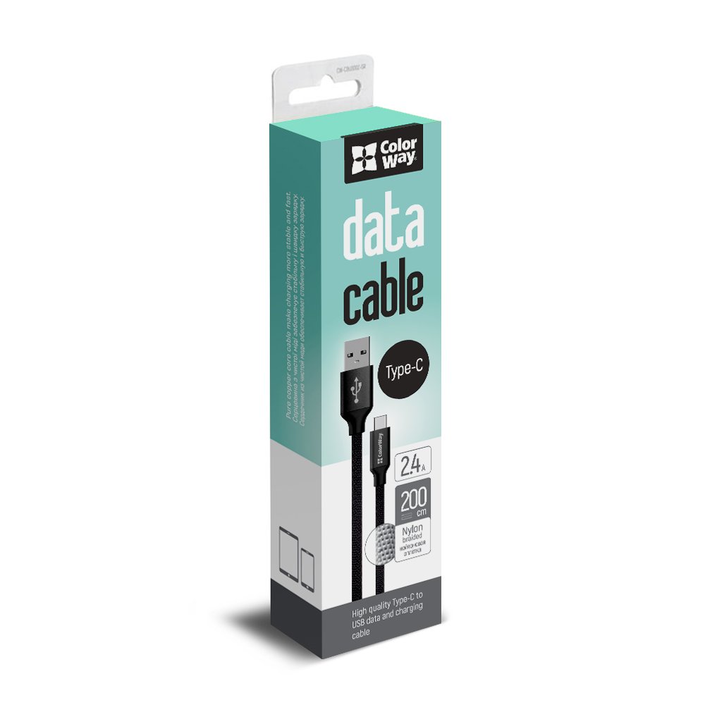 ColorWay Kábel USB Type-C 2.4A 2m, čierny (CW-CBUC008-BK)