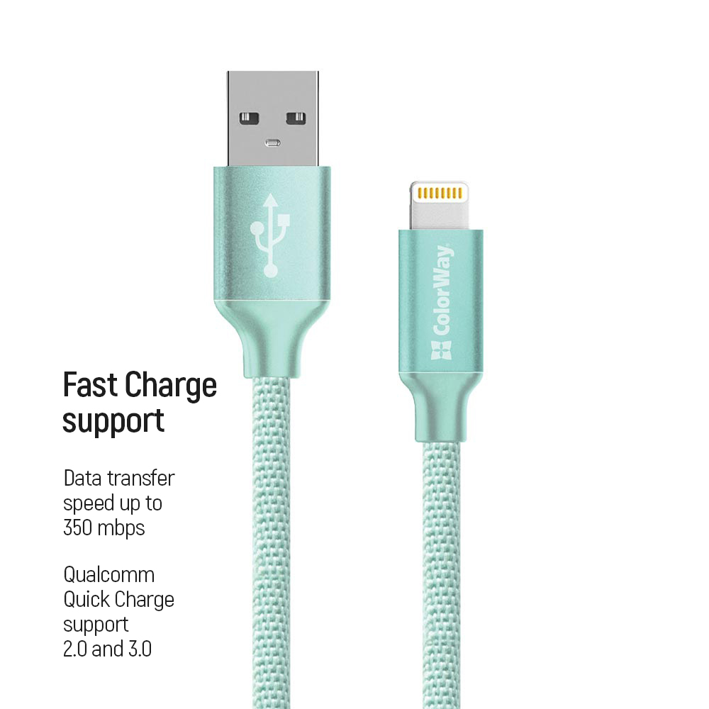 ColorWay Kábel USB Apple Lightning 2.4A 2m, mäta (CW-CBUL007-MT)