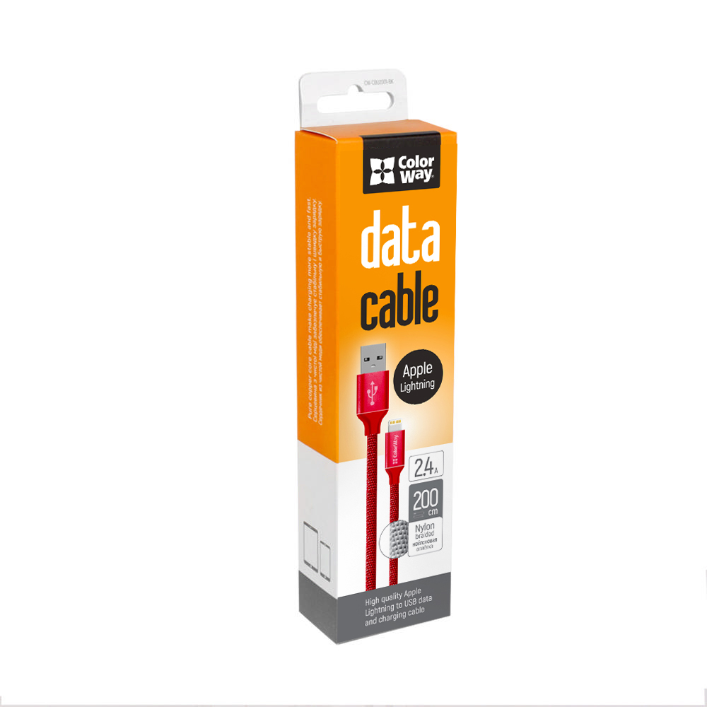 ColorWay Kábel USB Apple Lightning 2.4A 2m, červený (CW-CBUL007-RD)