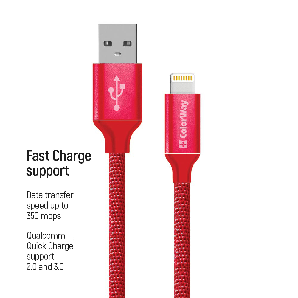 ColorWay Kábel USB Apple Lightning 2.4A 2m, červený (CW-CBUL007-RD)
