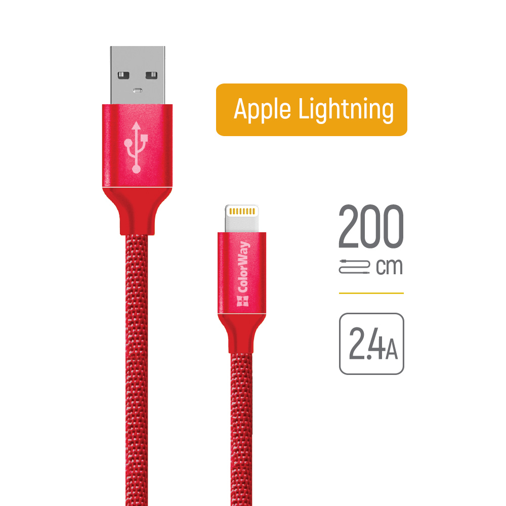 ColorWay Kábel USB Apple Lightning 2.4A 2m, červený (CW-CBUL007-RD)