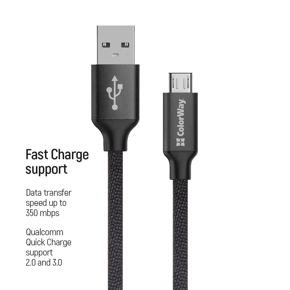 ColorWay Kábel USB MicroUSB 2.4A 2m, čierny (CW-CBUM009-BK)