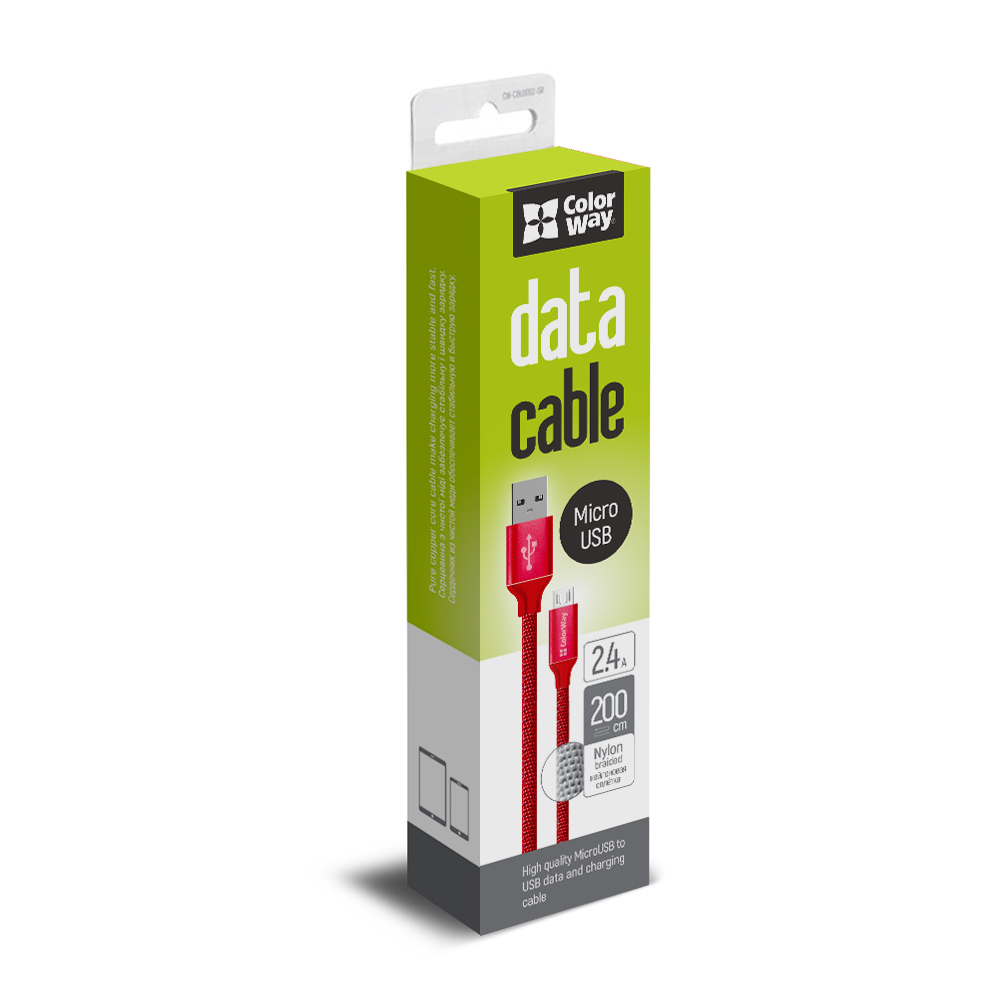 ColorWay Kábel USB MicroUSB 2.4A 2m, červený (CW-CBUM009-RD)