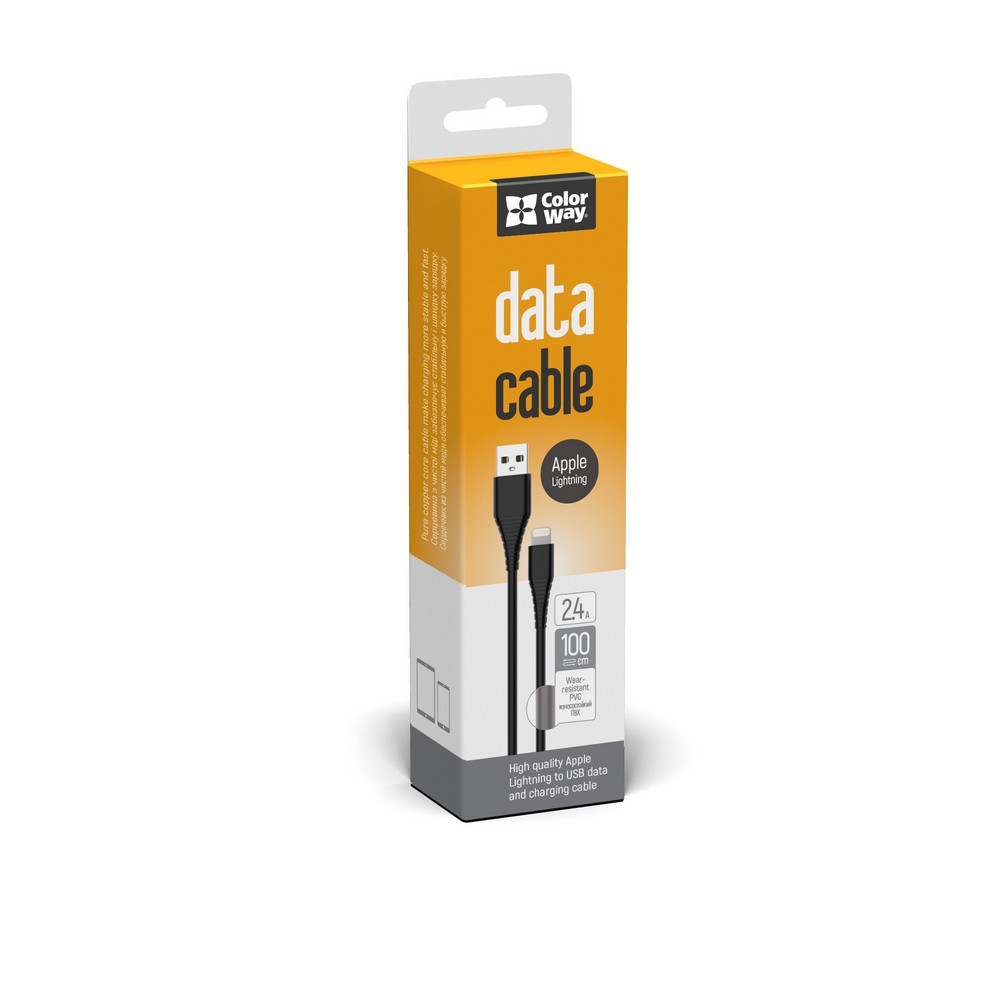 ColorWay Kábel USB Apple Lightning (PVC) 2.4A, 1m, black (CW-CBUL024-BK)