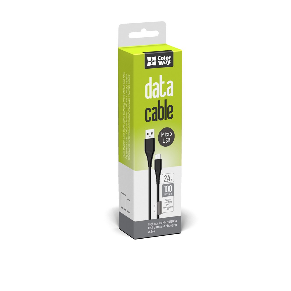 ColorWay Kábel USB MicroUSB (PVC) 2.4A 1m, black (CW-CBUM025-BK)