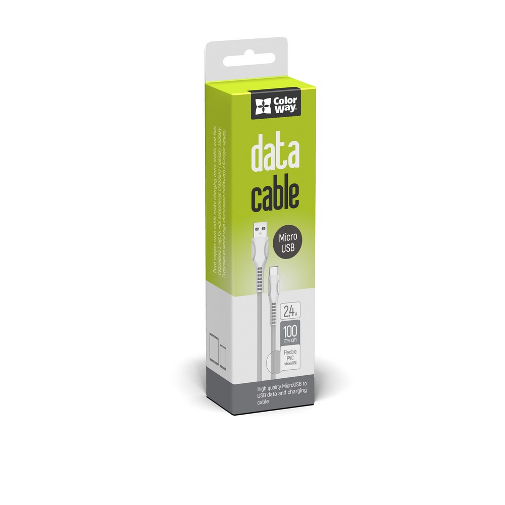 ColorWay Kábel USB MicroUSB (line-drawing) 2.4A 1m, white (CW-CBUM028-WH)
