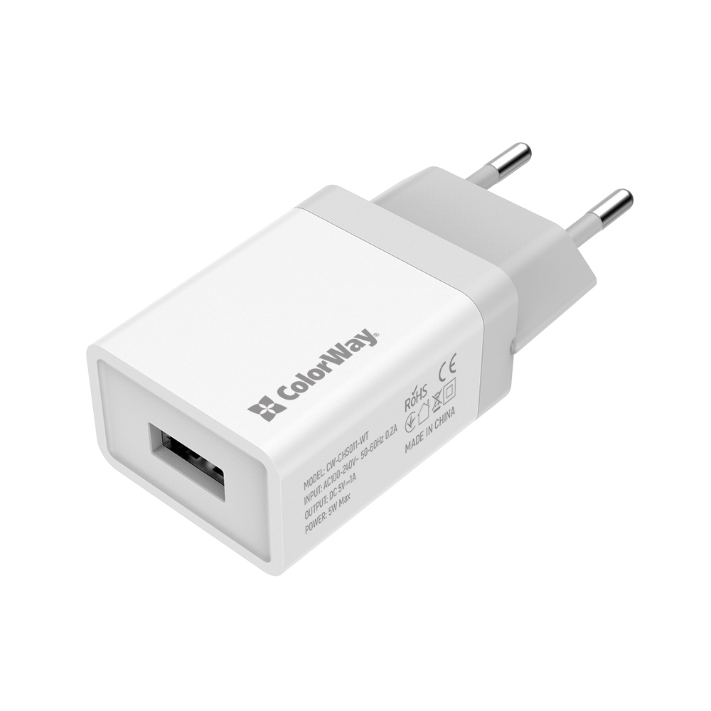 ColorWay AC nabíjačka 1xUSB 5W 1.0A (CW-CHS011-WT) - biela