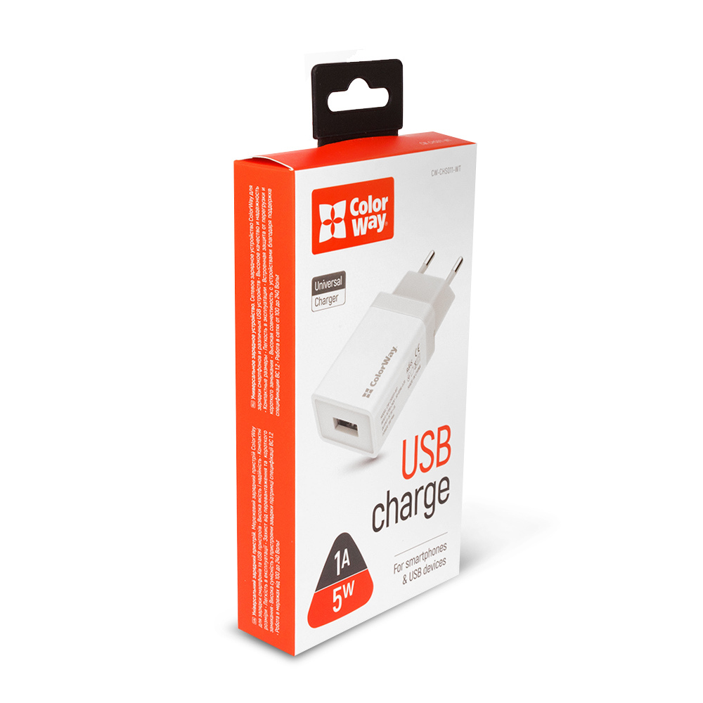 ColorWay AC nabíjačka 1xUSB 5W 1.0A (CW-CHS011-WT) - biela