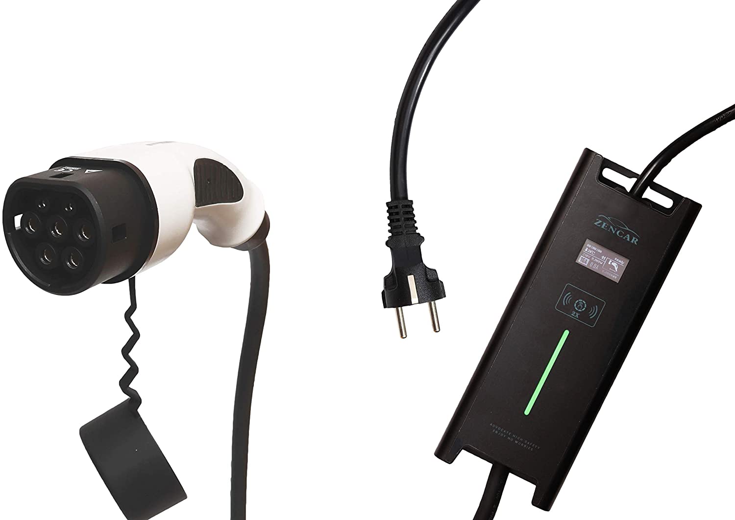 ZENCAR EVSE nabíjačka Typ 2, Schuko 230V, 3,6 kW pre elektrické autá, prepínateľný box 6A/8A/10A/12A /16A s displejom, dĺžka 10m