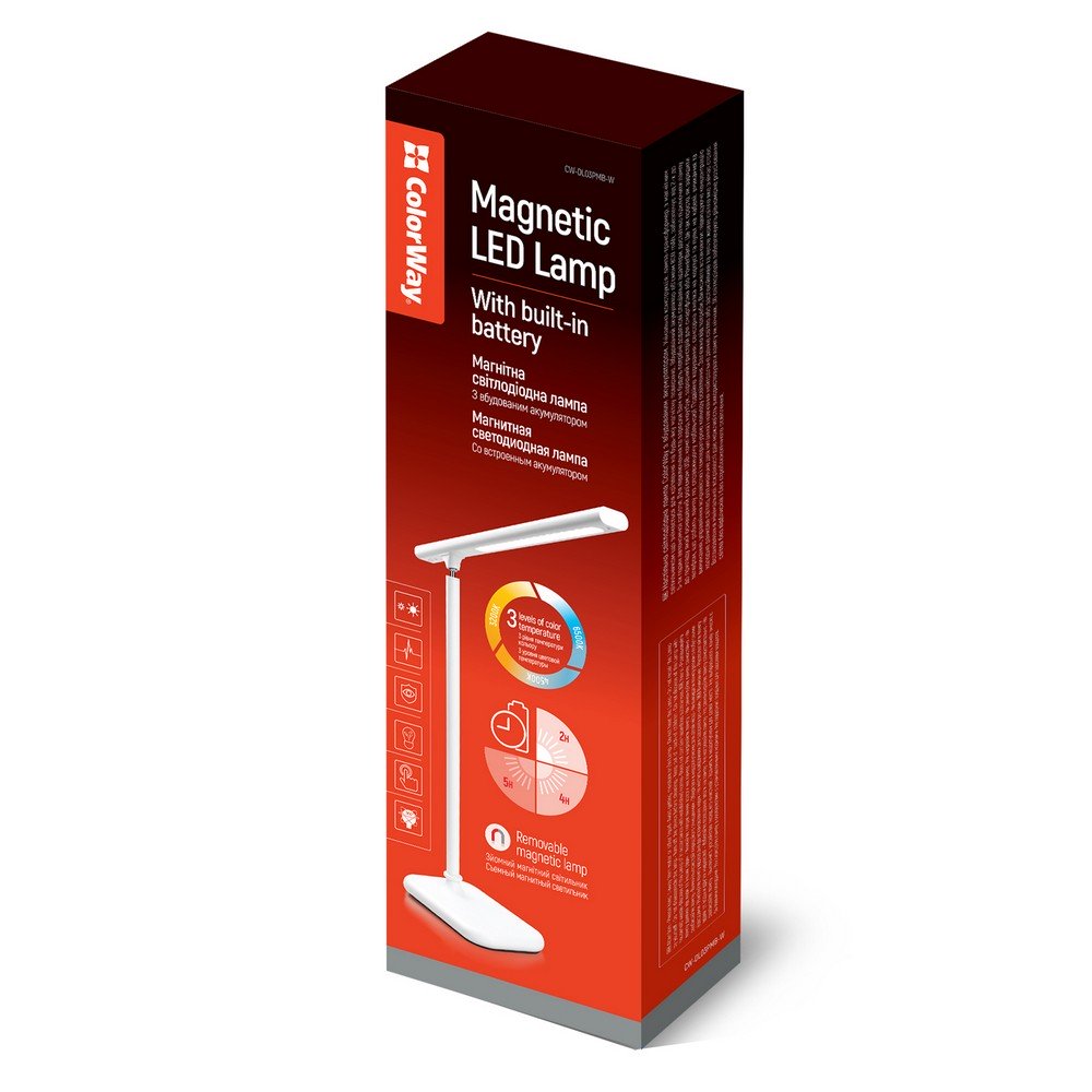 LED stolná lampa ColorWay s magnetom a zabudovanou batériou, biela (CW-DL03PMB-W)