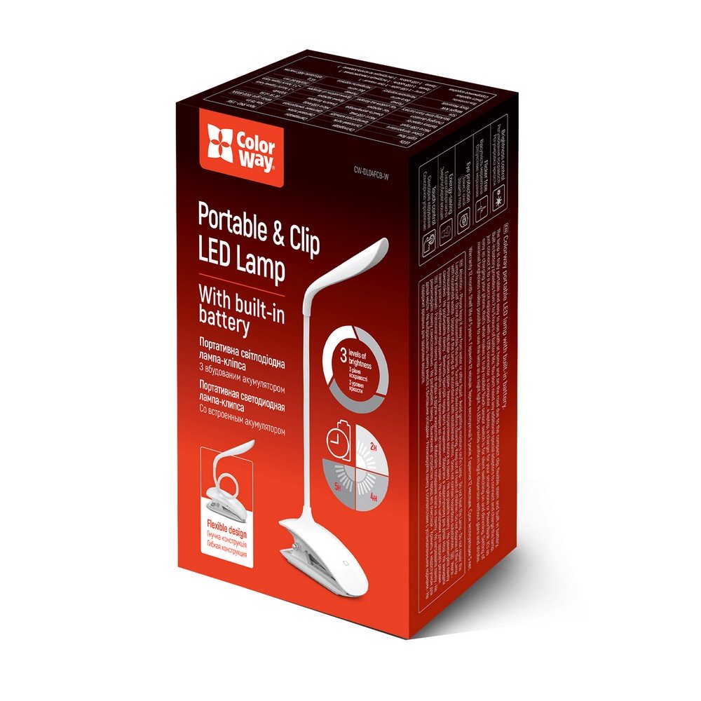 LED stolná lampa ColorWay flexi s klipom, biela (CW-DL04FCB-W)
