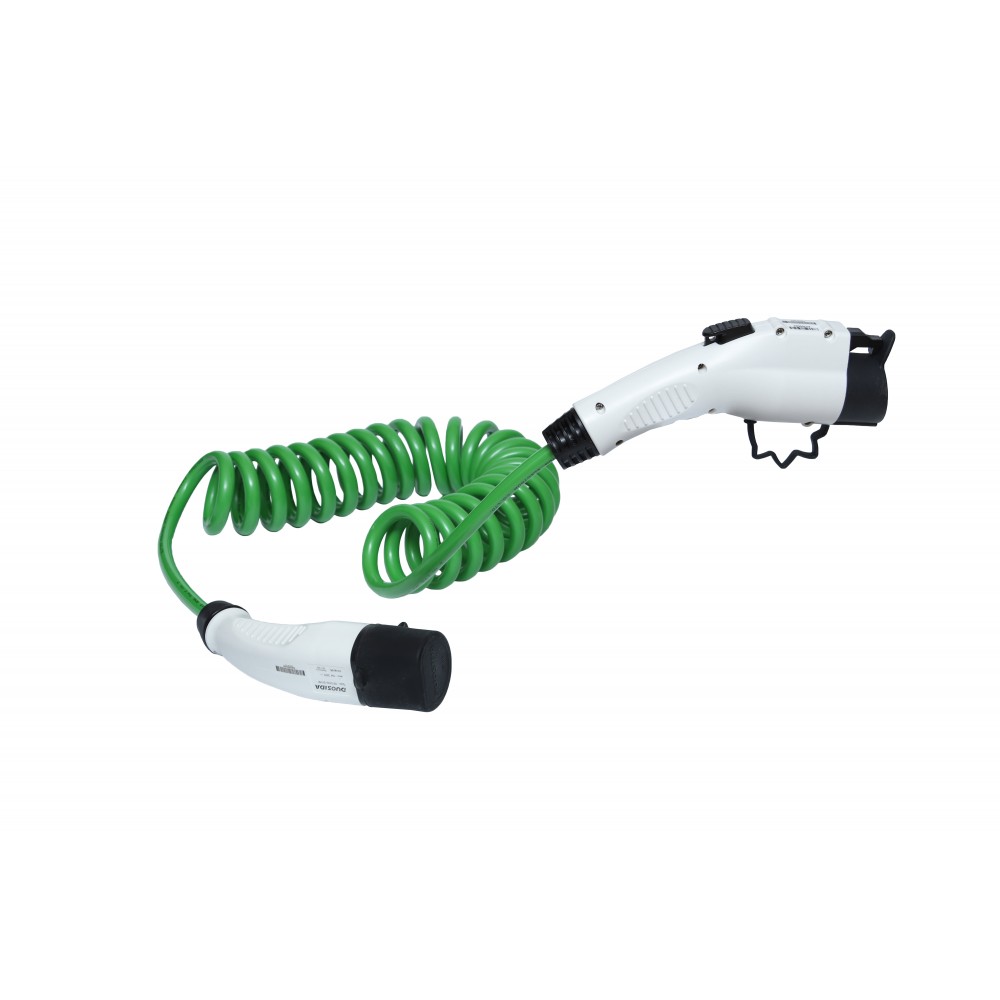 ZENCAR EVSE nabíjací kábel pre elektrické vozidlá TYP 1 - TYP 2,16A, 3,7 kW , zelený, 6m, špirála, prepravná taška zadarmo, 16 A