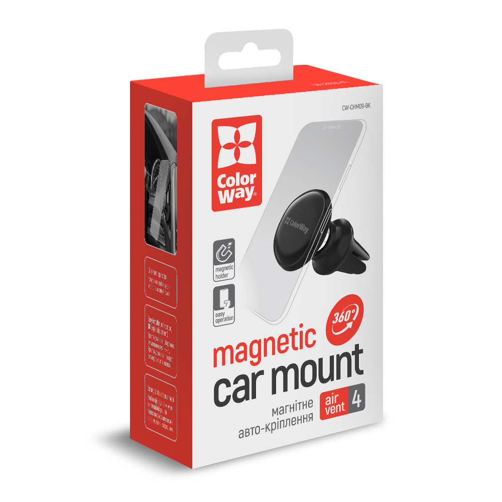 

Držiak do auta ColorWay magnetický Metallic Air Vent-4 (360° rotácia) - čierny