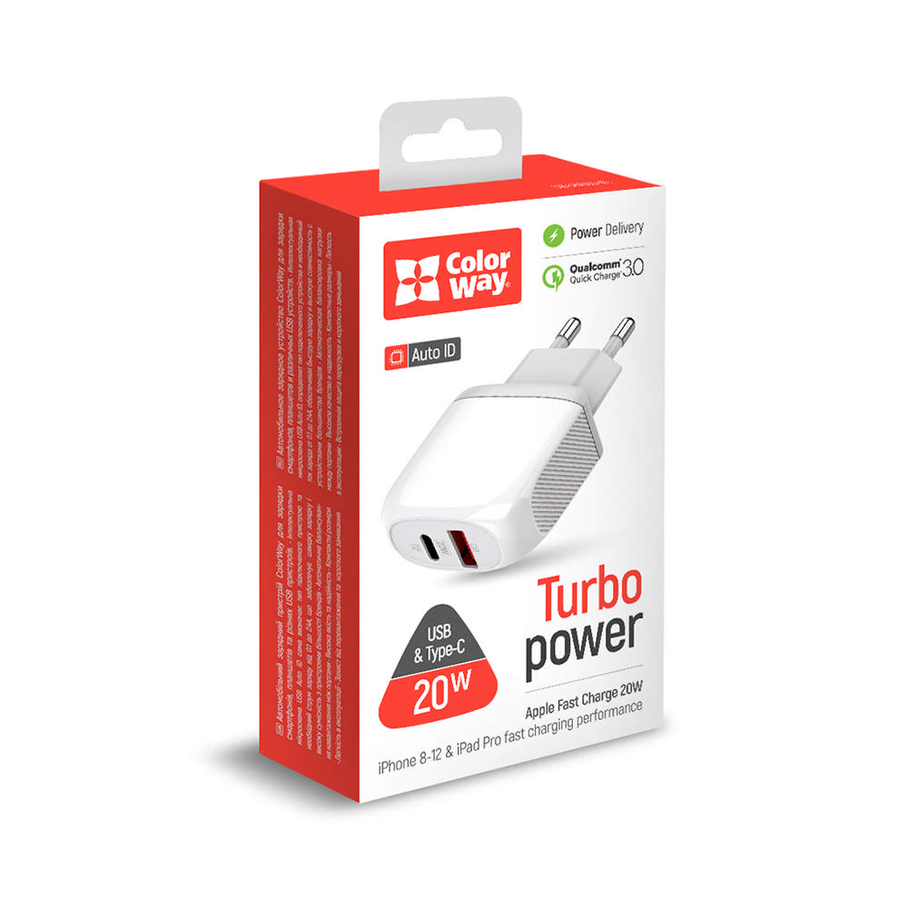 

ColorWay AC nabíjačka 1xUSB QC 3.0 18W + 1x Type-C PD 20W, biela, (CW-CHS024QPD-WT)