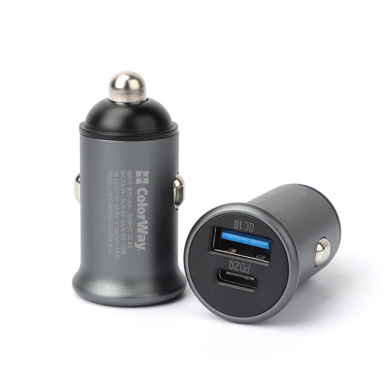 ColorWay Nabíjačka do Auta CW 2USB ( 1xType-C PD + 1x USB QC 3.0 ) 38W, šedá (CW-CHA029PD-GR)