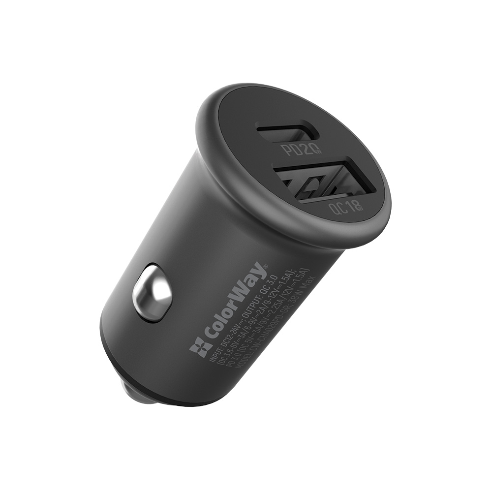 ColorWay Nabíjačka do Auta CW 2USB ( 1xType-C PD + 1x USB QC 3.0 ) 38W, šedá (CW-CHA029PD-GR)
