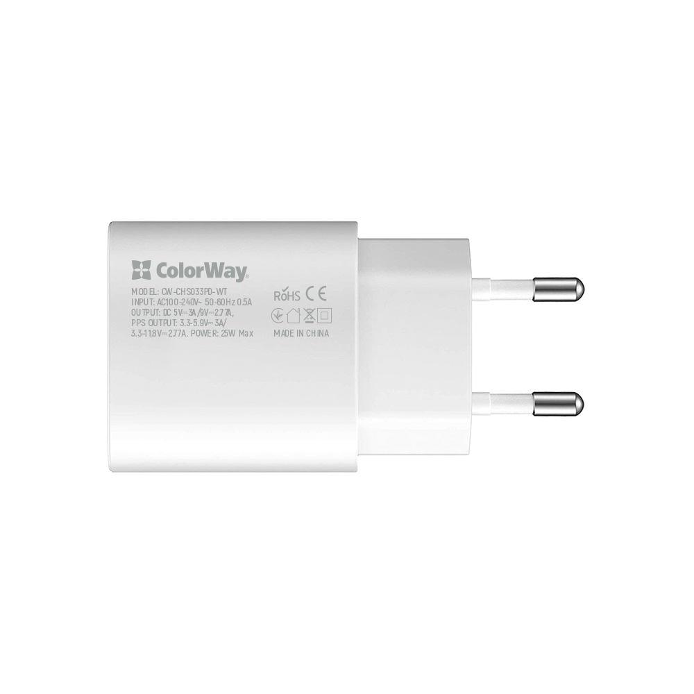 ColorWay AC nabíjačka s Power Delivery port PPS USB Type-C 25W, biela, (CW-CHS033PD-WT)