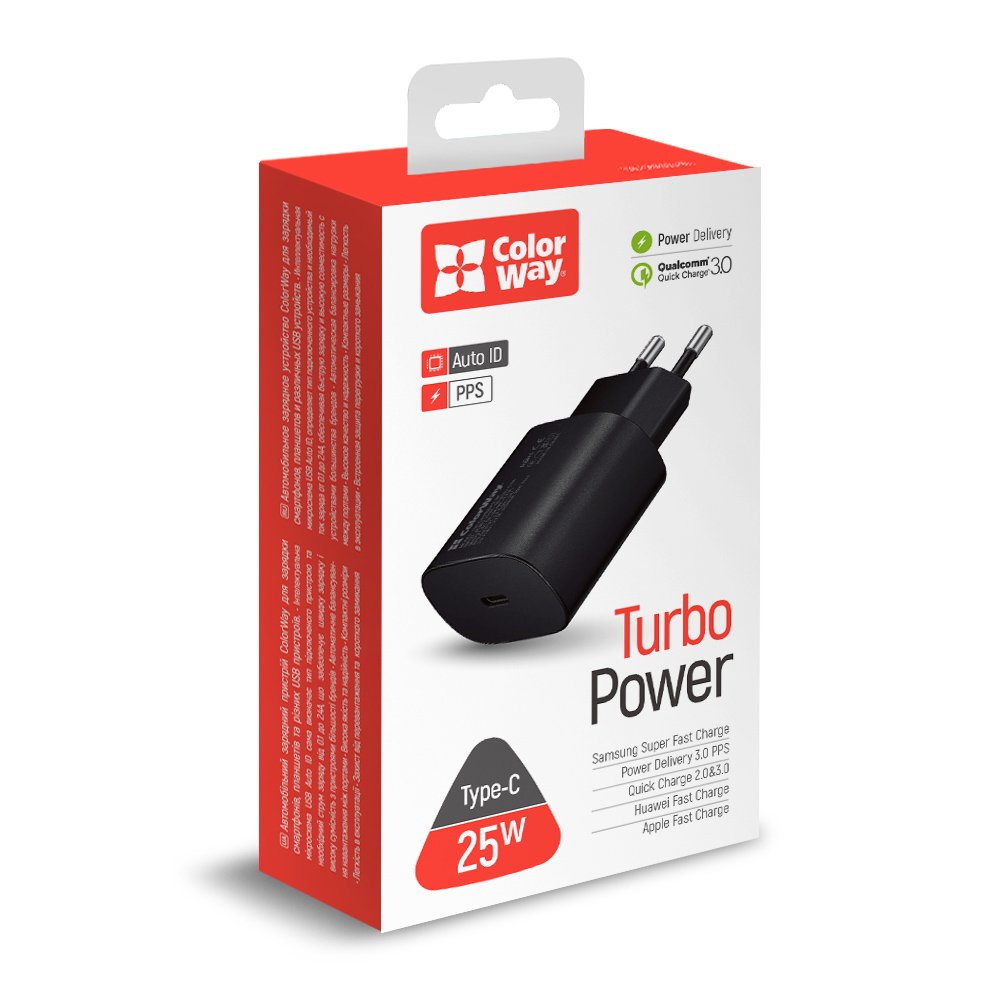 AC nabíjačka ColorWay s Power Delivery port PPS USB Type-C 25W, čierna, (CW-CHS033PD-BK)