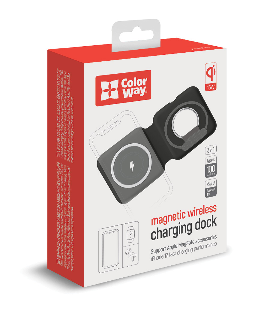 ColorWay Qi rýchlo nabíjačka MagSafe Duo 15W pre Iphone, čierny (CW-CHW32Q-BK)