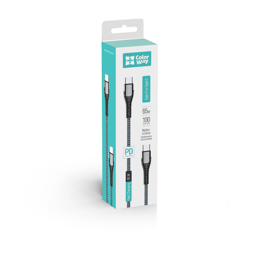Kábel Colorway TypeC - Type-C (PD Fast Charging 65W) 3.0А 2m- šedý (CW-CBPDCC039-GR)