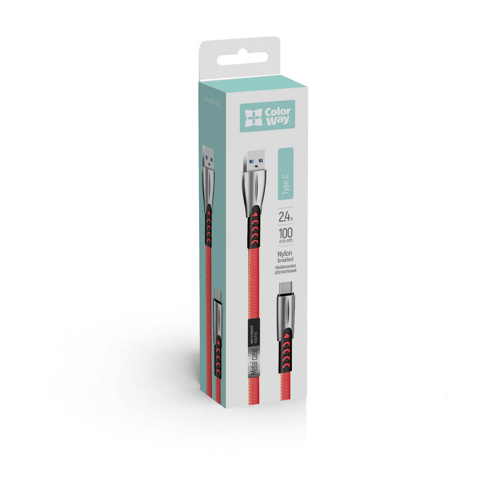 ColorWay Kábel USB Type-C (zink alloy) 2.4A, 1m, red (CW-CBUC012-RD)