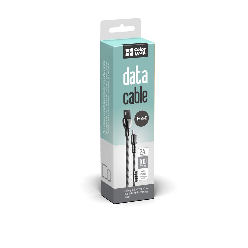 

ColorWay Kábel USB Type-C (metal spring) 2.4A 1m - black