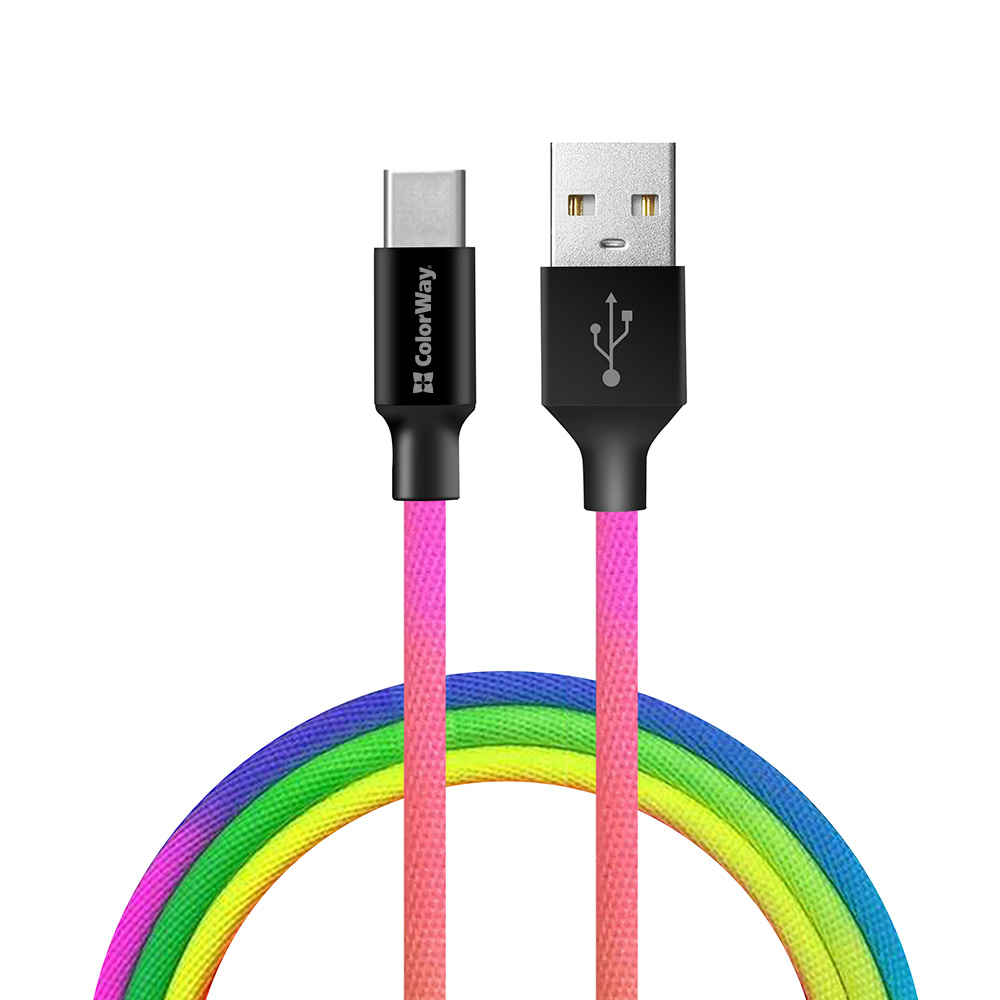 ColorWay Kábel USB Type-C 2.4A, 1m, multicolor (CW-CBUC018-MC)