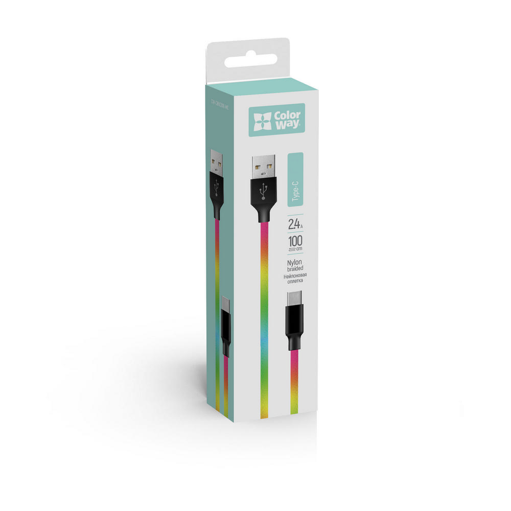 ColorWay Kábel USB Type-C 2.4A, 1m, multicolor (CW-CBUC018-MC)