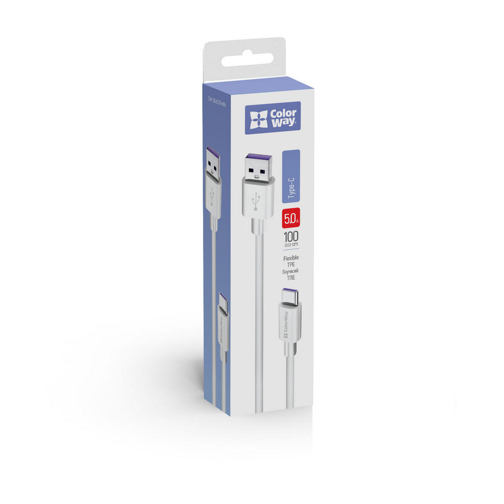 

ColorWay Kábel USB Type-C (Fast Charging) 5.0A 1m, white (CW-CBUC019-WH)