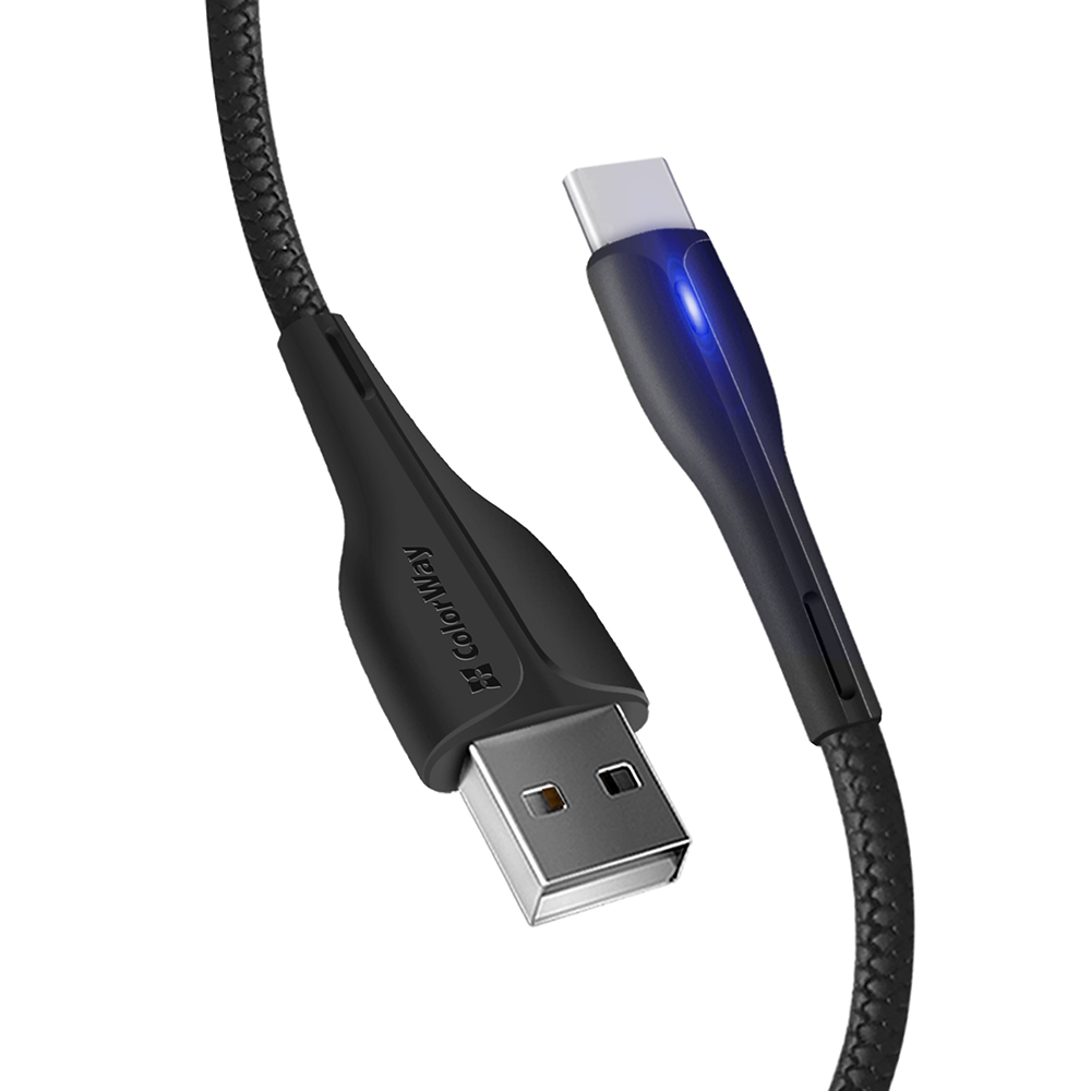 ColorWay Kábel USB Type-C (PVC + LED) 2.4A 1m, black (CW-CBUC034-BK)