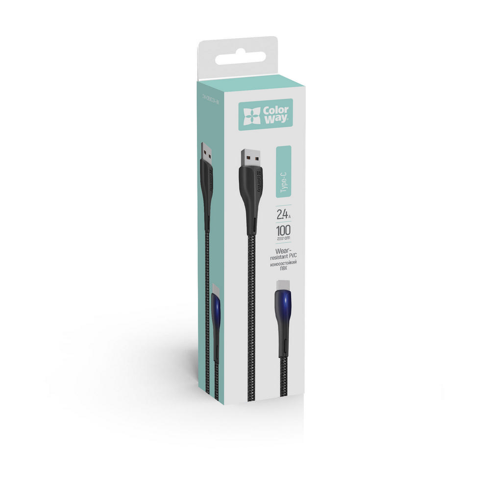 

ColorWay Kábel USB Type-C (PVC + LED) 2.4A 1m, black (CW-CBUC034-BK)