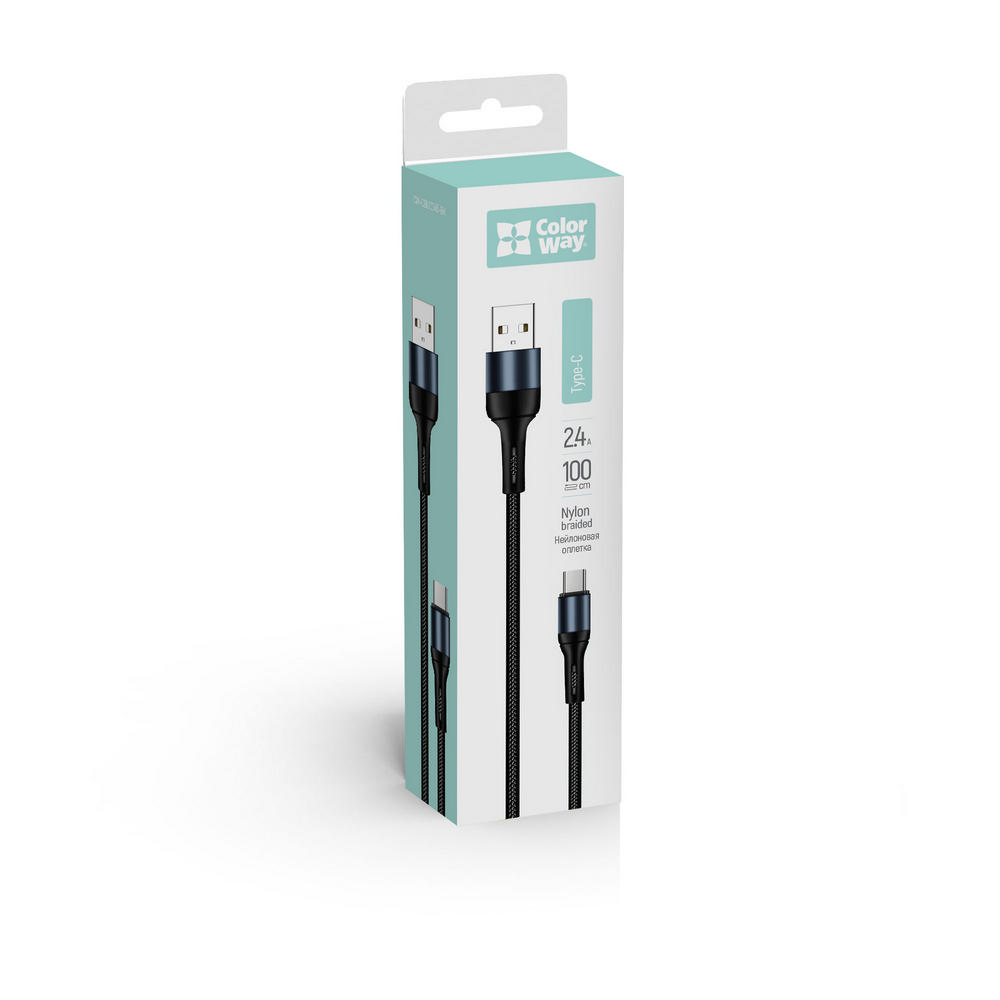 ColorWay Kábel USB Type-C (nylon) 2.4A, 1m, black (CW-CBUC045-BK)
