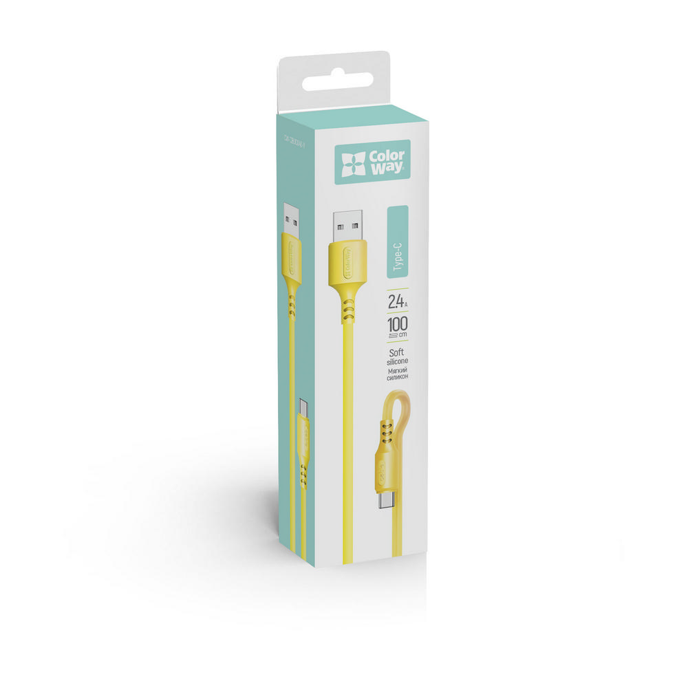ColorWay Kábel USB Type-C (soft silicone) 2.4A, 1m, yellow (CW-CBUC043-Y)
