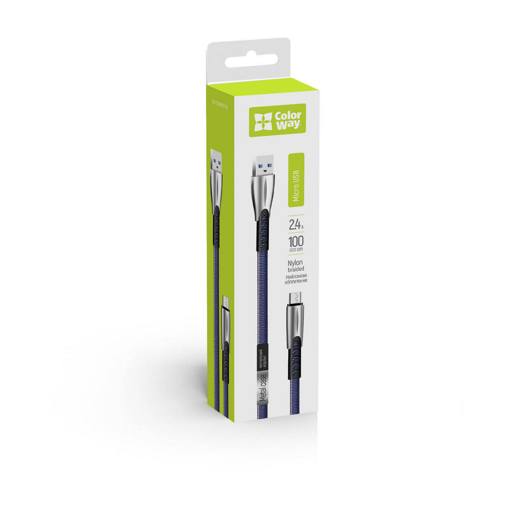 ColorWay Kábel USB MicroUSB (zink alloy) 2.4A 1m, blue (CW-CBUM011-BL)