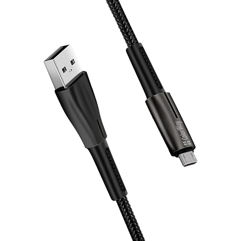 ColorWay Kábel USB MicroUSB (zink alloy + LED) 2.4A 1m, black (CW-CBUM035-BK)