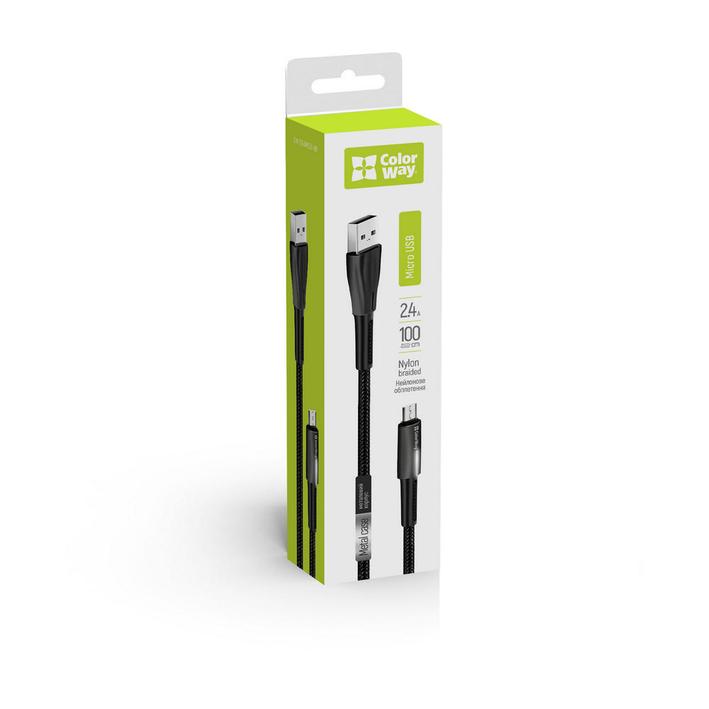 ColorWay Kábel USB MicroUSB (zink alloy + LED) 2.4A 1m, black (CW-CBUM035-BK)