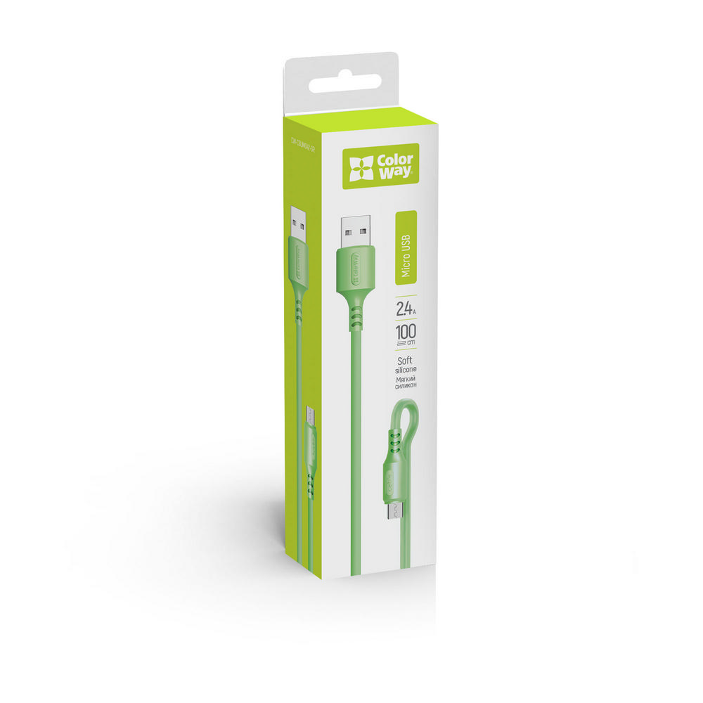 

ColorWay Kábel USB MicroUSB (soft silicone) 2.4A 1m, green (CW-CBUM042-GR)