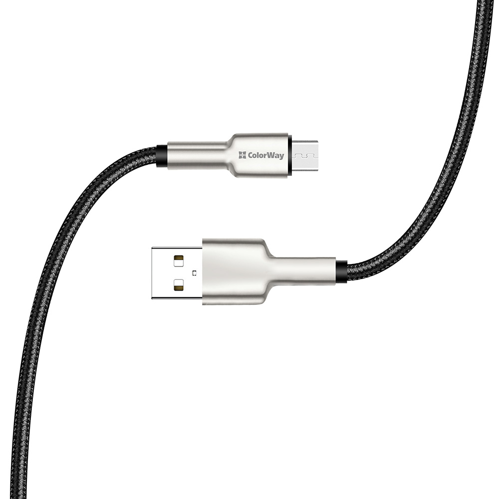 ColorWay Kábel USB MicroUSB (head metal) 2.4A 1m, black (CW-CBUM046-BK)