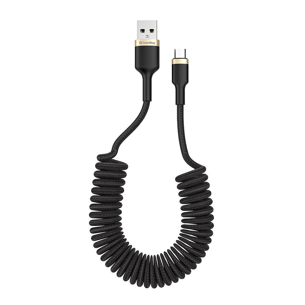 ColorWay Kábel USB MicroUSB Spiral 2.4A 1m, black (CW-CBUM051-BK)