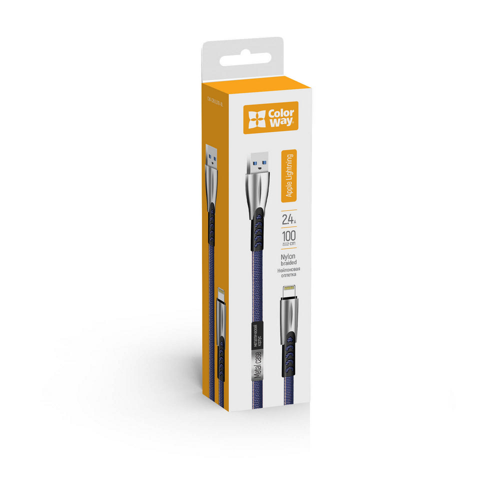 ColorWay Kábel USB Apple Lightning (zink alloy) 2.4A 1m, blue (CW-CBUL010-BL)