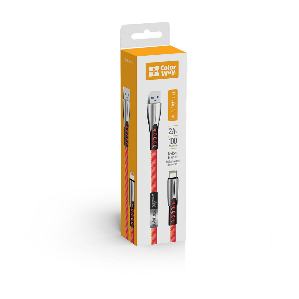 ColorWay Kábel USB Apple Lightning (zink alloy) 2.4A 1m, red (CW-CBUL010-RD)
