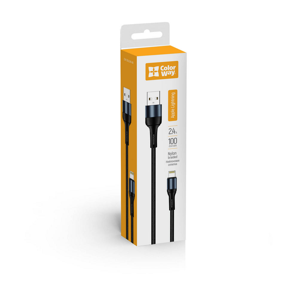 ColorWay Kábel USB Apple Lightning (nylon) 2.4A, 1m, black (CW-CBUL045-BK)