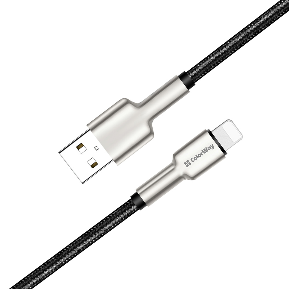 ColorWay Kábel USB Apple Lightning (head metal) 2.4A, 1m, black (CW-CBUL046-BK)