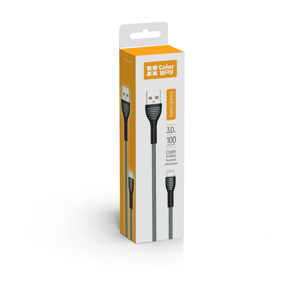 ColorWay Kábel USB Apple Lightning (braided cloth) 3.0A, 1m, gray (CW-CBUL041-GR)
