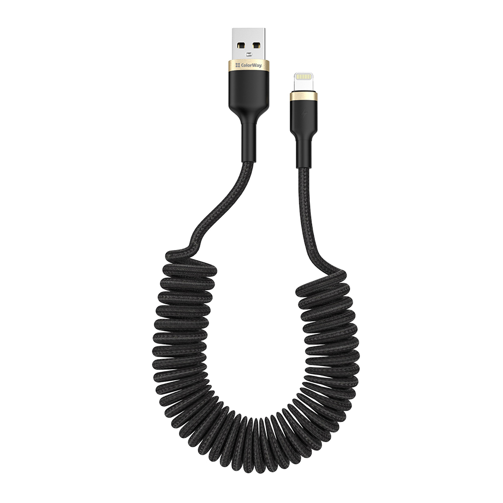 ColorWay Kábel USB Apple Lightning (spiral) 2.4A, 1m, black (CW-CBUL051-BK)