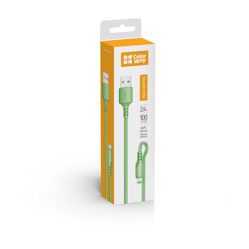 ColorWay Kábel USB Apple Lightning (soft silicone) 2.4A, 1m,green (CW-CBUL042-GR)
