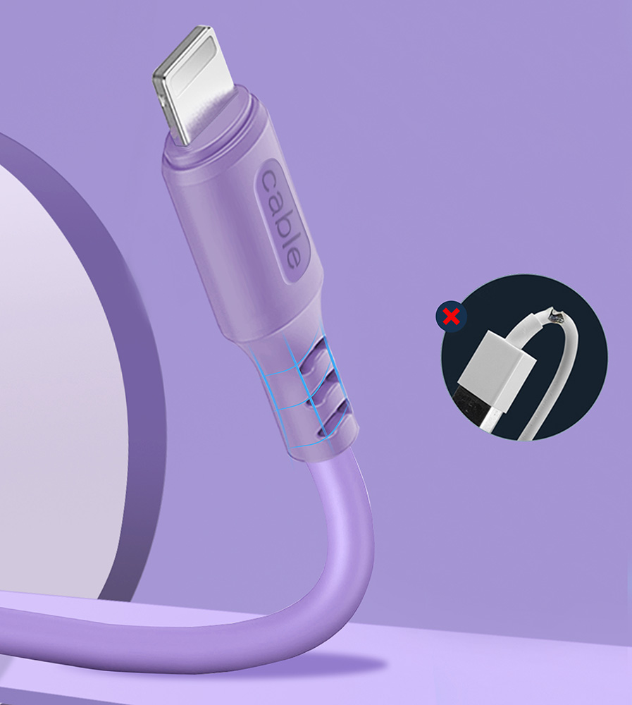 ColorWay Kábel USB Apple Lightning (soft silicone) 2.4A 1m, purple (CW-CBUL044-PU)