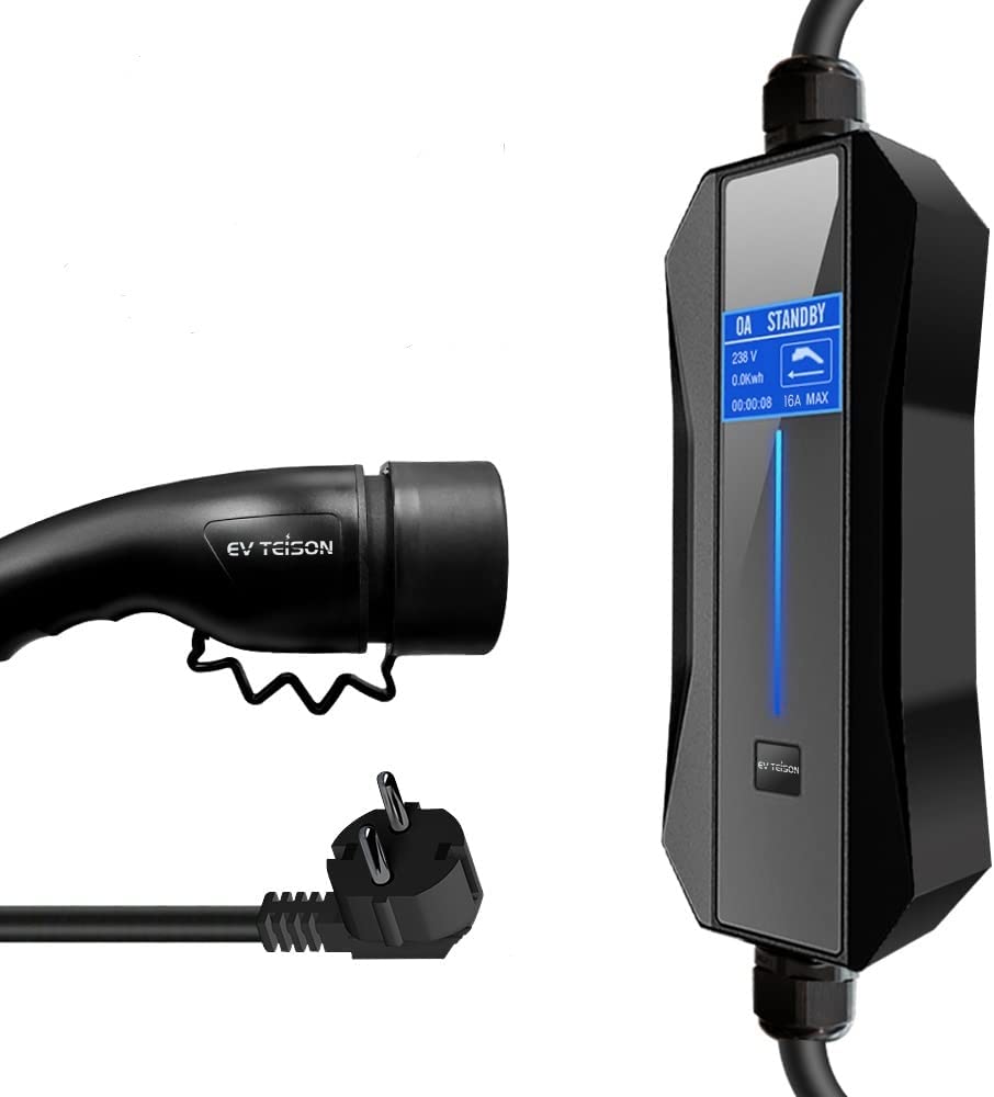 TEISON EVSE nabíjačka TYP 1, Schuko 230V, 3,6 kW pre elektrické autá, prepínateľný box 6A/8A/10A/12A /16A s displejom, dĺžka 5m