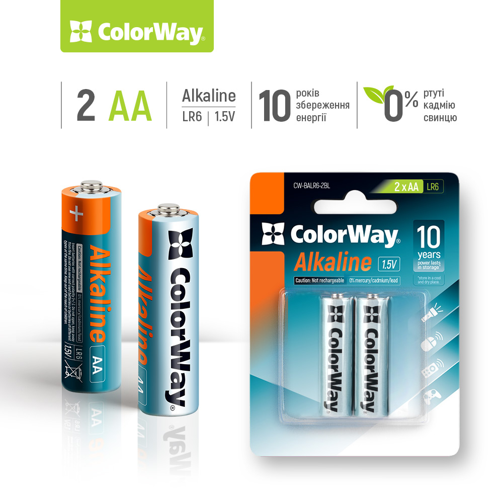 Batérie ColorWay Alkaline Power AA, 2ks, blister, (CW-BALR06-2BL)