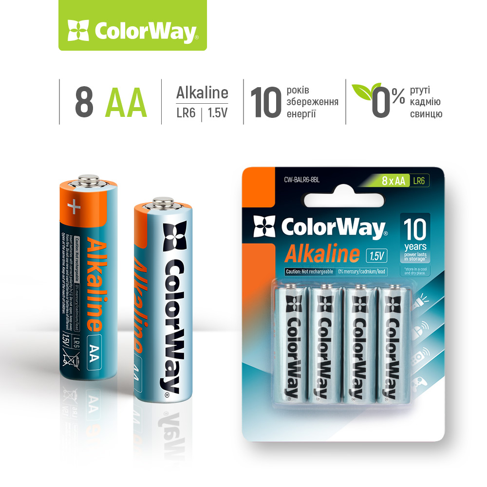 Batérie ColorWay Alkaline Power AA, 8ks, blister, (CW-BALR06-8BL)